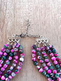 Green Pink Statement Beaded Chunky Faceted Stone Necklace - Tara