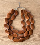 Brown Wood Beaded Multi Strand Chunky Boho Statement Necklace - Miranda