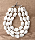 White Matte Resin Beaded Chunky Multi Strand Statement Necklace - Morgan