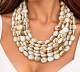 Cream Brown Acrylic Beaded Multi Strand Statement Necklace | Missy | DLD Jewelry