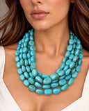Turquoise Blue Acrylic Beaded Multi Strand Statement Necklace | Lauren | DLD Jewelry