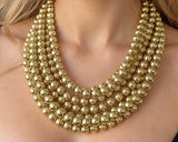Gold Shiny Acrylic Beaded Multi Strand Statement Necklace | Alana | DLD Jewelry