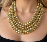 Gold Shiny Acrylic Beaded Multi Strand Statement Necklace | Alana | DLD Jewelry