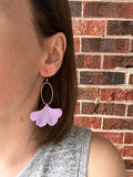 Lavender Ginkgo Matte Leaf Lucite Petal Silver Big Statement Earrings - Avery