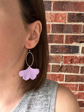 Royal Blue Ginkgo Matte Leaf Lucite Petal Silver Big Statement Earrings - Avery