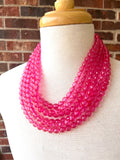 Pink Statement Faceted Beaded Acrylic Chunky Multi Strand Necklace - Angelina