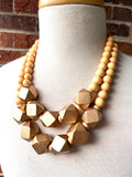 Yellow Gold Statement Beaded Wood Chunky Multi Strand Necklace - Riley