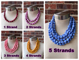 Pale Blue Lucite Acrylic Beaded Chunky Multi Strand Statement Necklace - Julianna