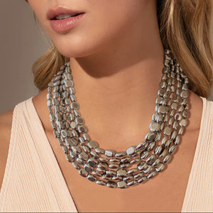 Silver Shiny Lucite Acrylic Beaded Multi Strand Chunky Statement Necklace - Lauren