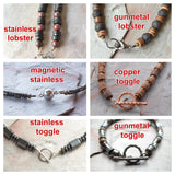 Brown Wood Copper Hematite Beaded Mens Long Short Necklace - Soren