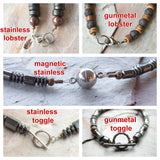 Mens Fishing Hook Wood Beaded Pendant Jasper Stone Necklace - Angler