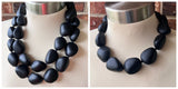 Blue Matte Resin Bead Multi Strand Statement Necklace - Nikki