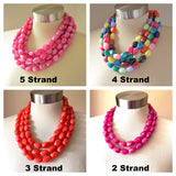 Blue Lucite Acrylic Bead Statement Chunky Necklace - Penelope