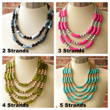 Olive Green Gold Acrylic Bead Multi Strand Statement Necklace - Tanya