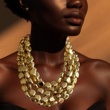 Shiny Gold Acrylic Statement Beaded Multi Strand Necklace - Nikki