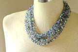 Bleu Gray Crystal Faceted Beaded Multi Strand Chunky Statement Necklace - Rebecca