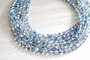 Bleu Gray Crystal Faceted Beaded Multi Strand Chunky Statement Necklace - Rebecca