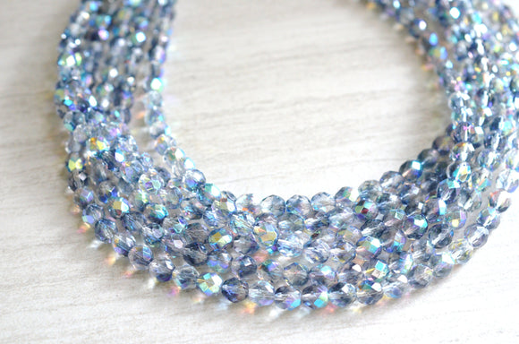 Blue Gray Crystal Faceted Beaded Multi Strand Chunky Statement Necklace - Rebecca