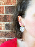 White Palm Leaf Lucite Tropical Statement Earrings