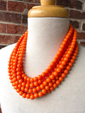 Orange Acrylic Lucite Bead Chunky Statement Necklace - Alana