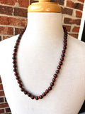 Brown Red Wood Magnesite Stone Beaded Mens Necklace - Rudy