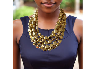 Shiny Gold Acrylic Statement Beaded Multi Strand Necklace - Nikki