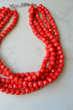 Red Acrylic Bead Chunky Multi Strand Statement Necklace - Lexi