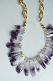 Purple Amethyst Beaded Gold Chunky Chain Bib Statement Necklace - Times Square