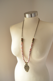Orange Brown Long Beaded Ethiopian Cross Boho Statement Necklace - Imi
