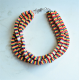 Rainbow Multi Color Stripe Cube Bead Chunky Multi Strand Statement Necklace - Amanda