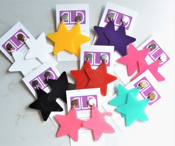 Star Acrylic Lucite Big Large Colorful Dangle Womens Statement Earrings