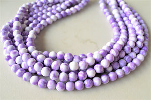 Purple White Acrylic Lucite Bead Chunky Multi Strand Statement Necklace 6 strands 10mm beads