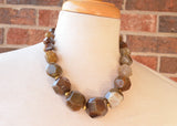 Brown Yellow Statement Beaded Agate Gemstone Chunky Stone Womens Necklace - Gemma