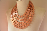 Rose Gold Copper Wood Bead Multi Strand Chunky Statement Necklace - Charlotte