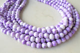 Purple White Acrylic Lucite Bead Chunky Multi Strand Statement Necklace 6 strands 10mm beads