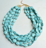 Blue Gold Acrylic Bead Chunky Multi Strand Statement Necklace - Ava