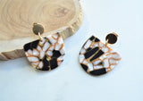 Black Ivory Lucite Big Dangle Terrazzo Statement Earrings - Nora