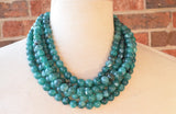 Green Acrylic Big Beaded Chunky Lucite Statement Necklace - Alana