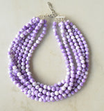 Purple White Acrylic Lucite Bead Chunky Multi Strand Statement Necklace 6 strands 10mm beads