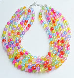 Multi Color Beaded Multi Strand Chunky Acrylic Lucite Statement Necklace - Angelina