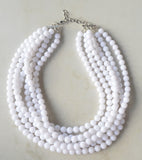 White Acrylic Lucite Bead Chunky Multi Strand Statement Necklace 10mm beads 6 strands