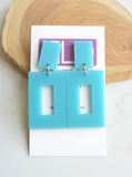 Turquoise Mint Green Yellow Pink Acrylic Matte Lucite Womens Statement Dangle Earrings - Louise