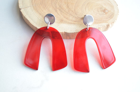 Red Green Blue Lucite Big Dangle Statement Earrings - Lillian