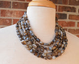 Black Gray Statement Acrylic Bead Chunky Multi Strand Necklace - Annaliese