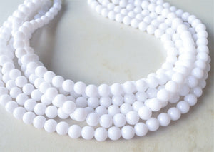 White Acrylic Lucite Bead Chunky Multi Strand Statement Necklace 10mm beads 6 strands
