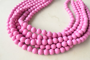 Purple Pink Lavender Acrylic Lucite Bead Chunky Multi Strand Statement Necklace 10mm bead