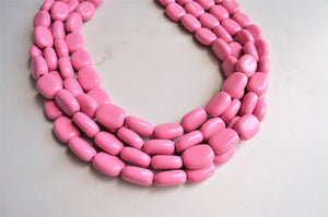 Pink Purple Beaded Lucite Chunky Multi Strand Statement Necklace - Lauren