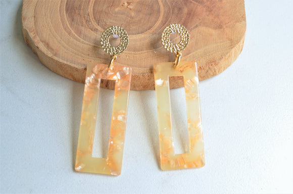 Yellow Terrazzo Lucite Acrylic Dangle Statement Earrings - Louise