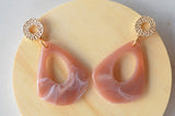 Peach Cream Brown Amber Lucite Tear Drop Big Dangle Statement Earrings - Veronique