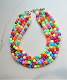 Neon Multi Color Chunky Multi Strand Bead Statement Necklace - Alana